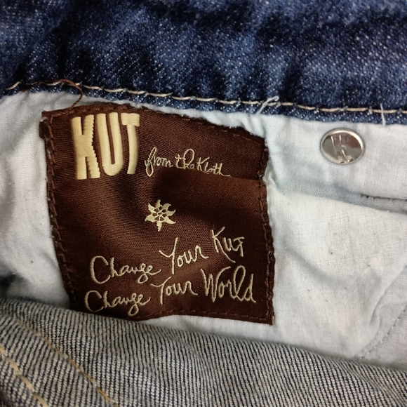 KUT FROM THE KLOTH Designer Natalie Cropped Dark Wash Blue Jeans-(#1,395) - Picture 8 of 9